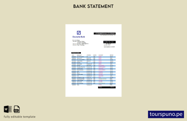 listo para imprimir la plantilla de extracto bancario de Alemania Deutsche